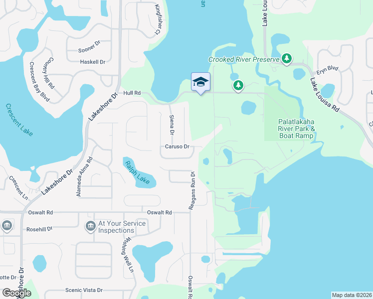 map of restaurants, bars, coffee shops, grocery stores, and more near 11824 Caruso Drive in Clermont