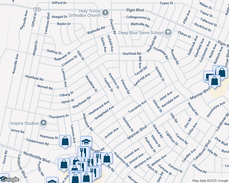 map of restaurants, bars, coffee shops, grocery stores, and more near 5048 Teather Street in Spring Hill