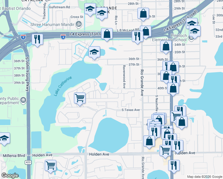 map of restaurants, bars, coffee shops, grocery stores, and more near 1783 40th Street in Orlando