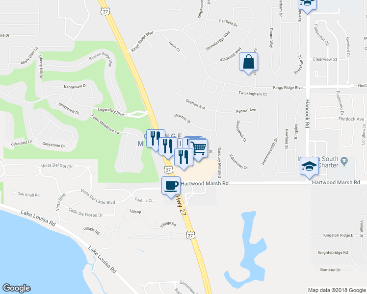 map of restaurants, bars, coffee shops, grocery stores, and more near 4214 Snowdon Street in Clermont