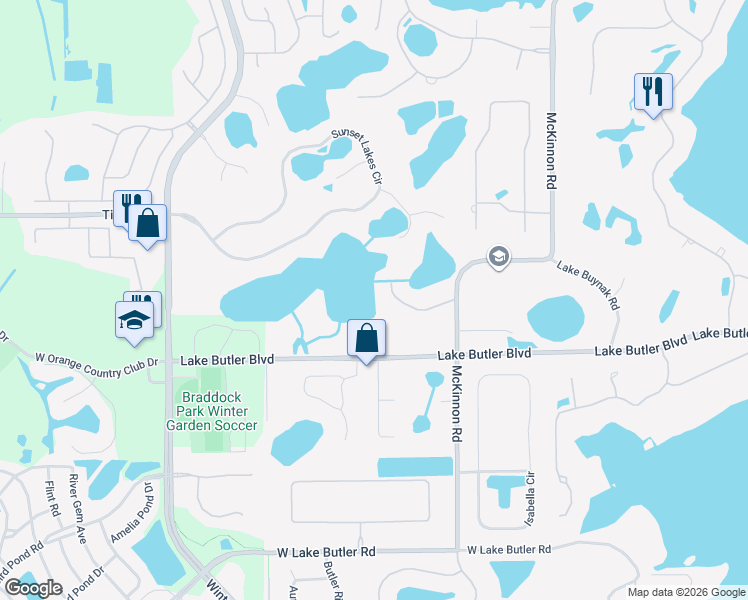 map of restaurants, bars, coffee shops, grocery stores, and more near 13054 Lake Roper Court in Windermere