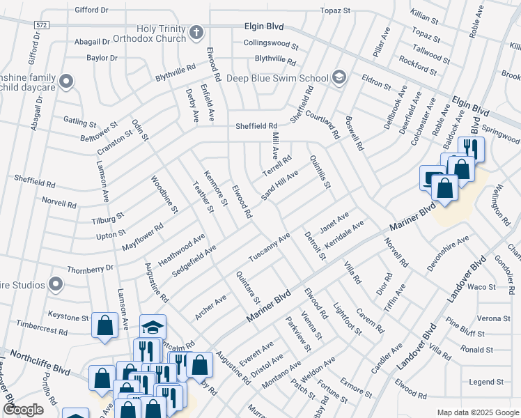 map of restaurants, bars, coffee shops, grocery stores, and more near 11306 Sand Hill Avenue in Spring Hill