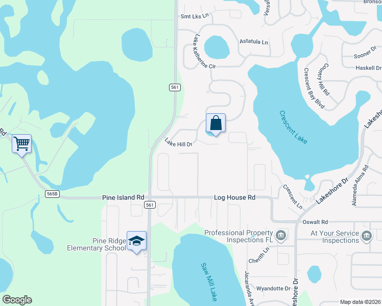 map of restaurants, bars, coffee shops, grocery stores, and more near Log House Landfill Road in Clermont