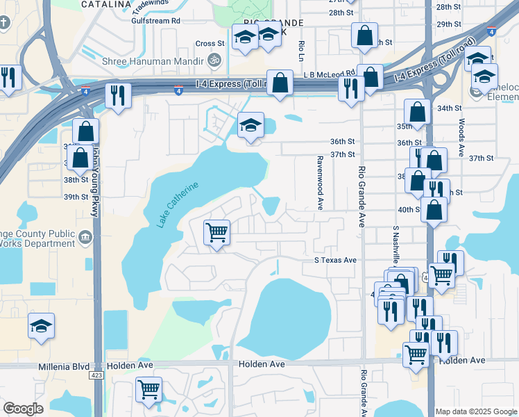 map of restaurants, bars, coffee shops, grocery stores, and more near 3976 Crayrich Circle in Orlando