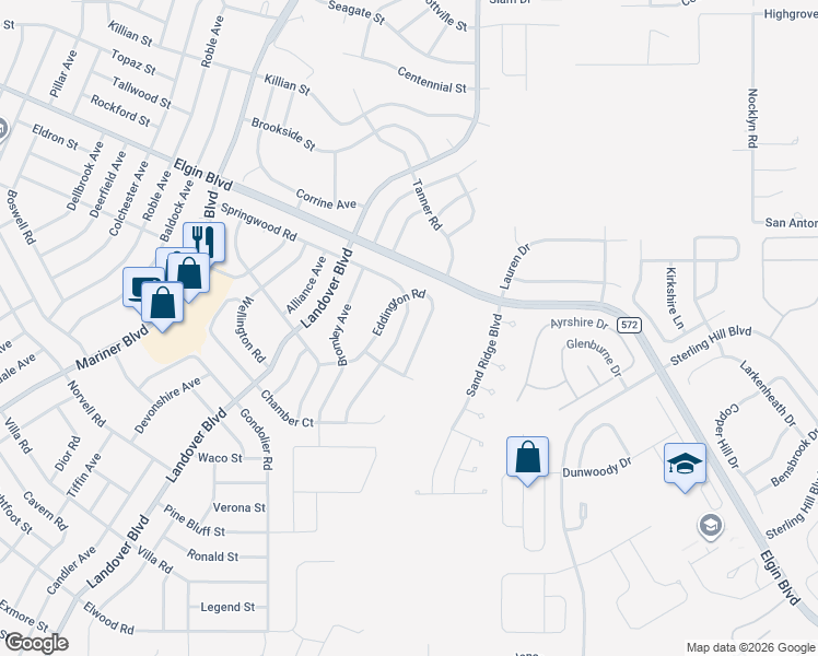 map of restaurants, bars, coffee shops, grocery stores, and more near 12624 Eddington Road in Spring Hill