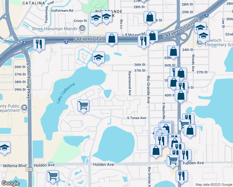 map of restaurants, bars, coffee shops, grocery stores, and more near 1783 40th Street in Orlando