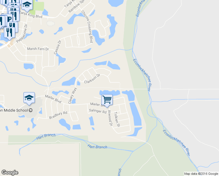 map of restaurants, bars, coffee shops, grocery stores, and more near 4818 Atwood Drive in Orlando