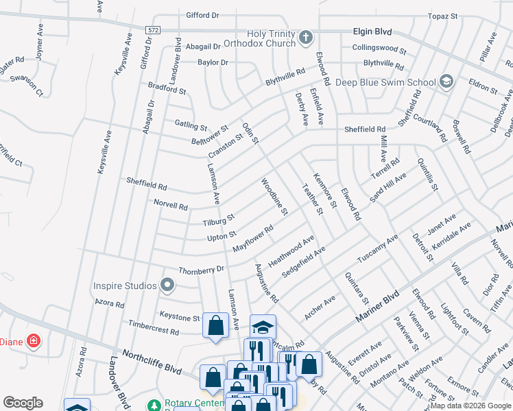 map of restaurants, bars, coffee shops, grocery stores, and more near 11094 Tilburg Street in Spring Hill