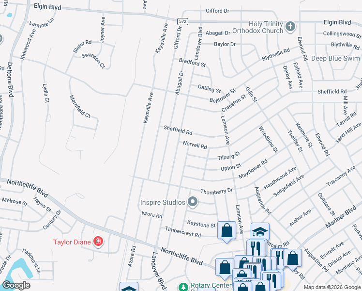 map of restaurants, bars, coffee shops, grocery stores, and more near 10395 Norvell Road in Spring Hill