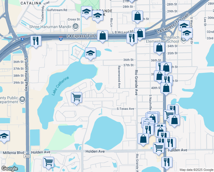 map of restaurants, bars, coffee shops, grocery stores, and more near 1783 40th Street in Orlando