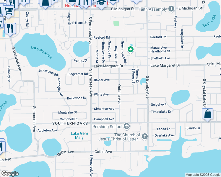 map of restaurants, bars, coffee shops, grocery stores, and more near 1802 Weeks Avenue in Orlando