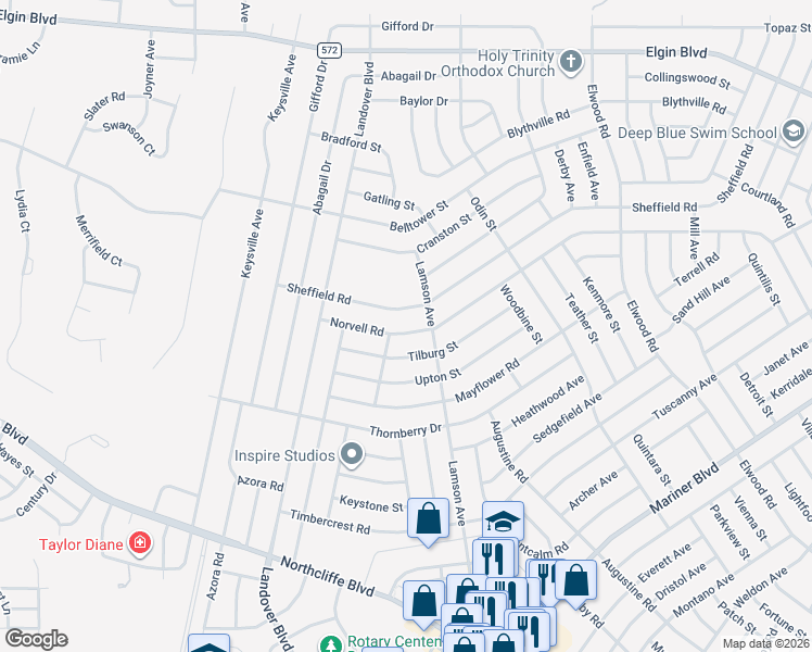 map of restaurants, bars, coffee shops, grocery stores, and more near 10483 Norvell Road in Spring Hill