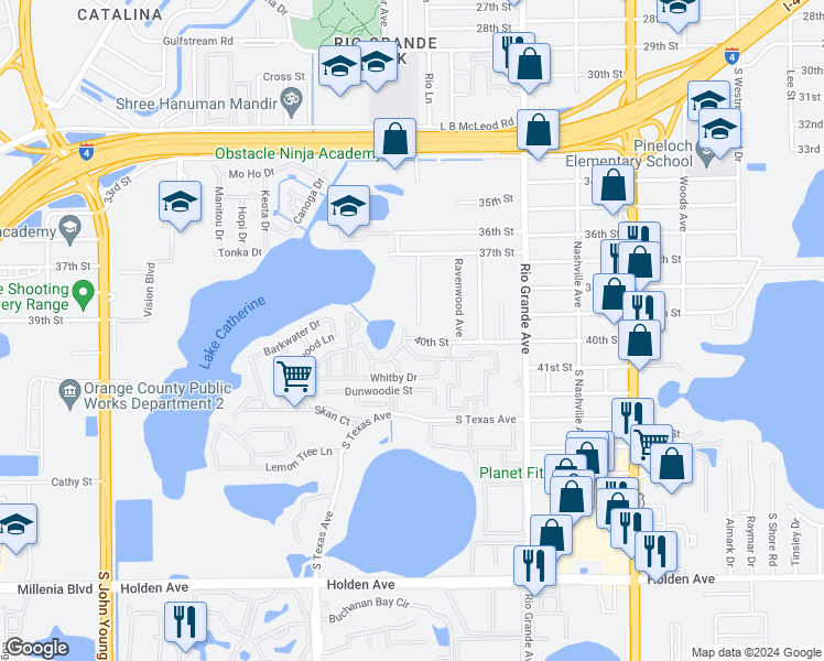 map of restaurants, bars, coffee shops, grocery stores, and more near 1783 40th Street in Orlando
