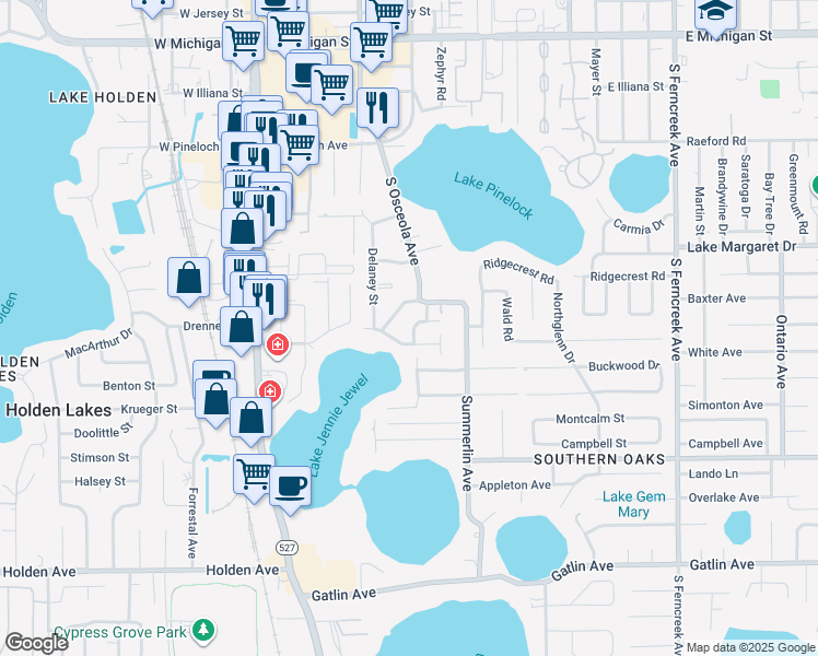 map of restaurants, bars, coffee shops, grocery stores, and more near 3222 South Osceola Avenue in Orlando