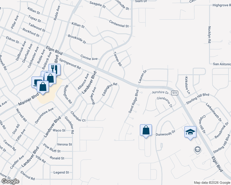 map of restaurants, bars, coffee shops, grocery stores, and more near 12616 Eddington Road in Spring Hill