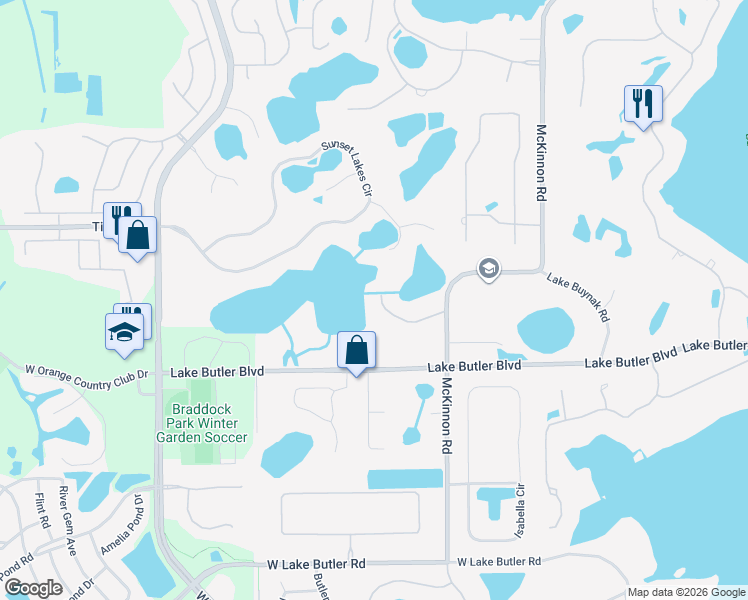 map of restaurants, bars, coffee shops, grocery stores, and more near 13054 Lake Roper Court in Windermere