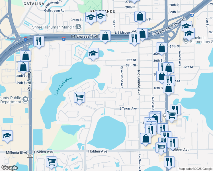 map of restaurants, bars, coffee shops, grocery stores, and more near 3912 Coronation Court in Orlando