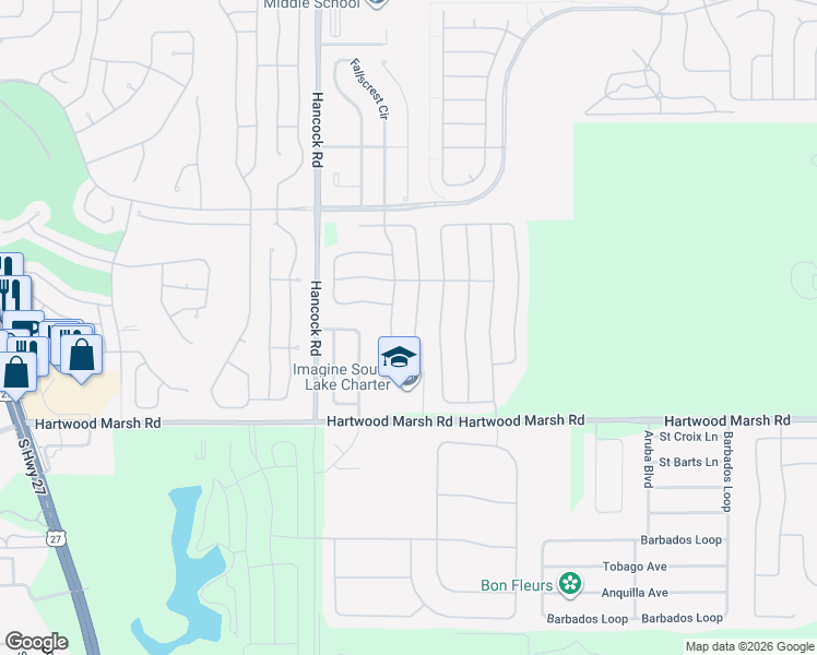 map of restaurants, bars, coffee shops, grocery stores, and more near 4164 Foxhound Drive in Clermont