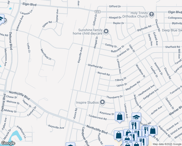 map of restaurants, bars, coffee shops, grocery stores, and more near 5076 Abagail Drive in Spring Hill
