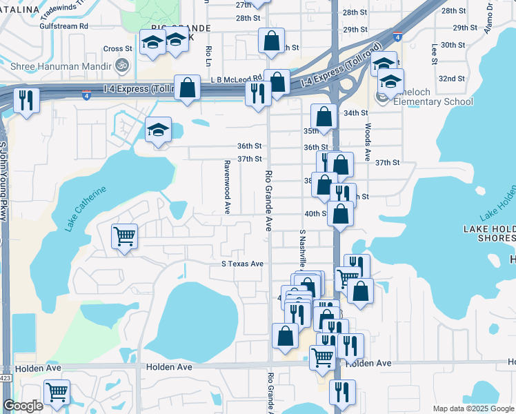 map of restaurants, bars, coffee shops, grocery stores, and more near 3909 Trovati Street in Orlando