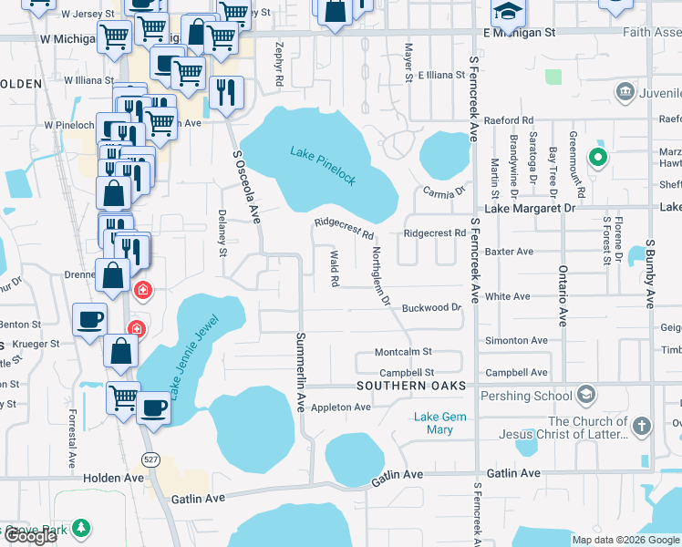 map of restaurants, bars, coffee shops, grocery stores, and more near 3351 Wald Rd in Orlando