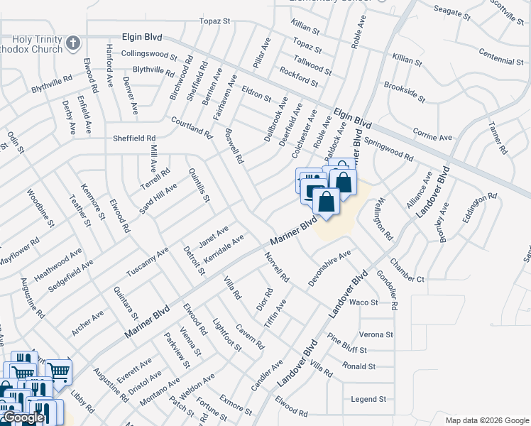 map of restaurants, bars, coffee shops, grocery stores, and more near 5053 Baldock Avenue in Spring Hill