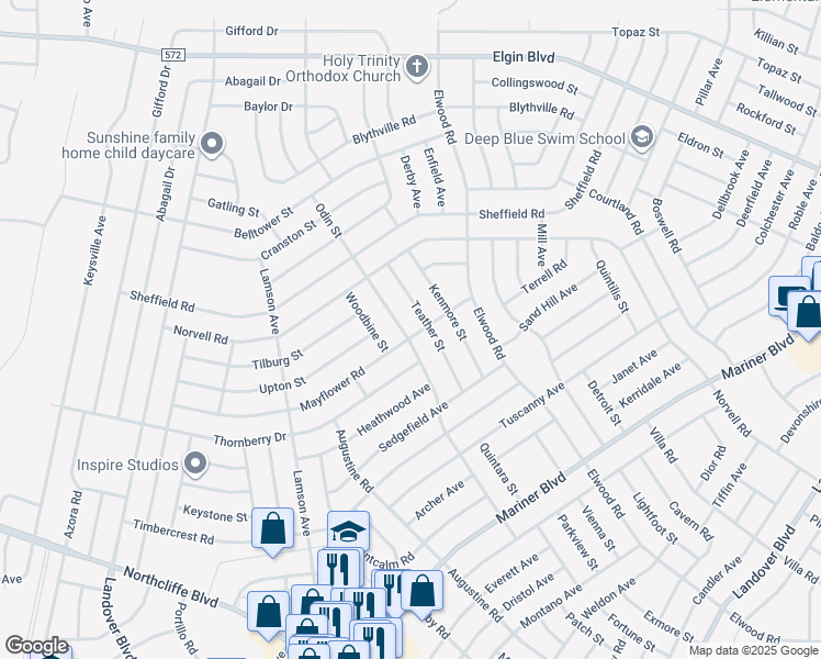 map of restaurants, bars, coffee shops, grocery stores, and more near 11216 Mayflower Road in Spring Hill