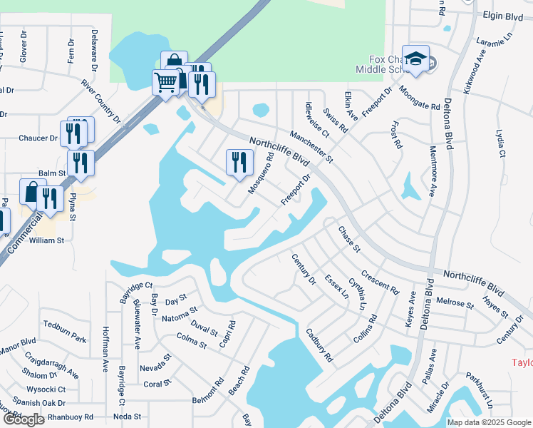 map of restaurants, bars, coffee shops, grocery stores, and more near 5075 Freeport Drive in Spring Hill
