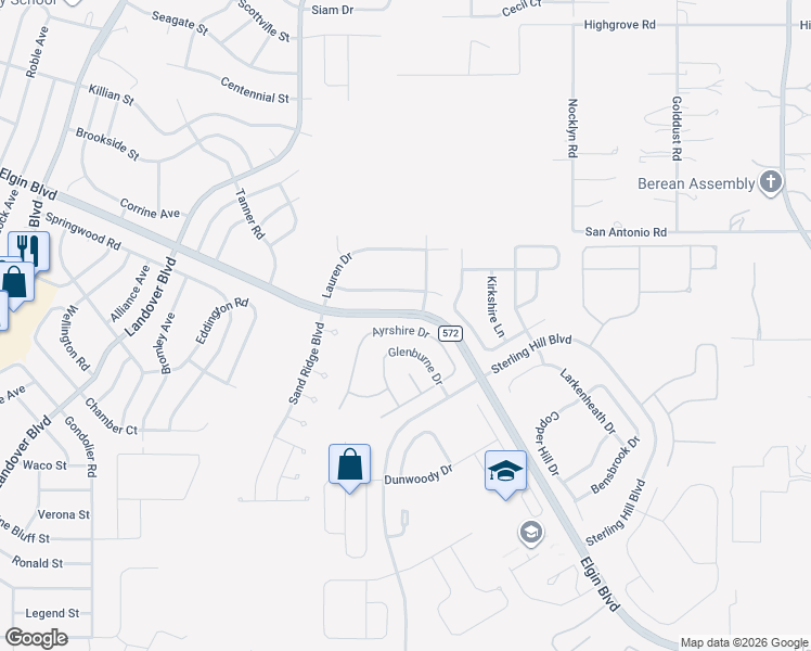 map of restaurants, bars, coffee shops, grocery stores, and more near 4990 Ayrshire Drive in Spring Hill