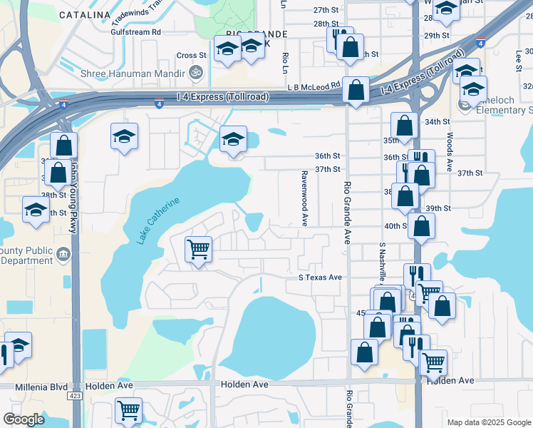 map of restaurants, bars, coffee shops, grocery stores, and more near 3912 Coronation Court in Orlando