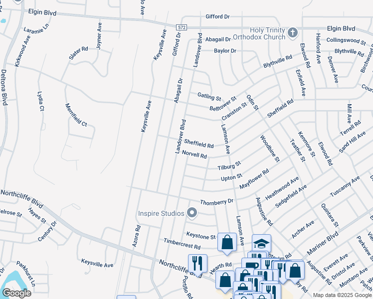 map of restaurants, bars, coffee shops, grocery stores, and more near 10395 Norvell Road in Spring Hill