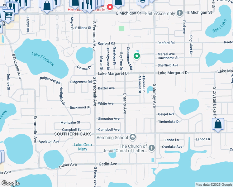 map of restaurants, bars, coffee shops, grocery stores, and more near 1802 Weeks Avenue in Orlando