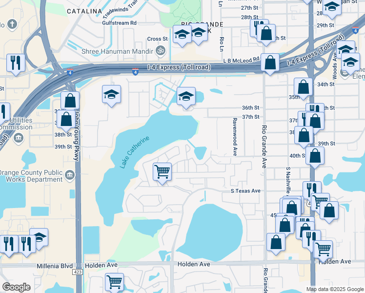map of restaurants, bars, coffee shops, grocery stores, and more near 3976 Crayrich Circle in Orlando