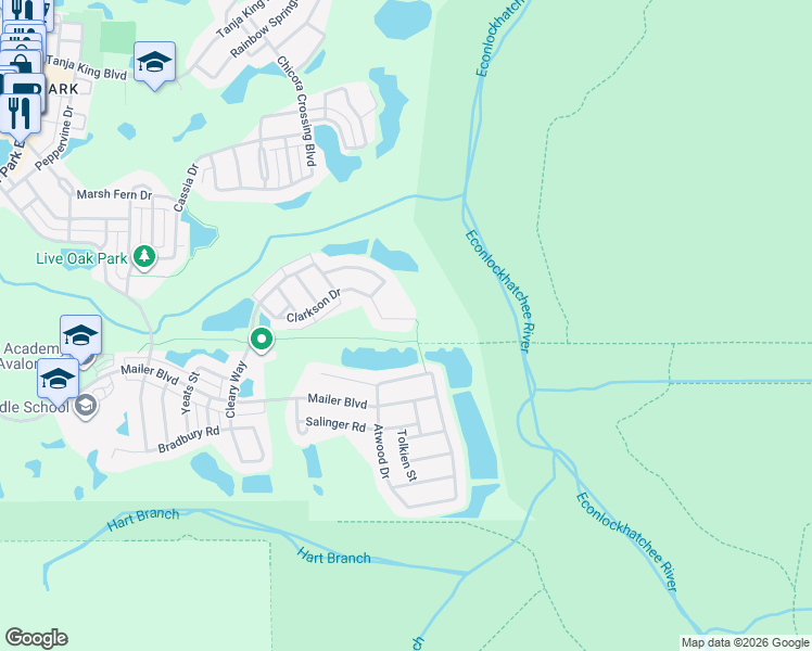 map of restaurants, bars, coffee shops, grocery stores, and more near 4818 Atwood Drive in Orlando