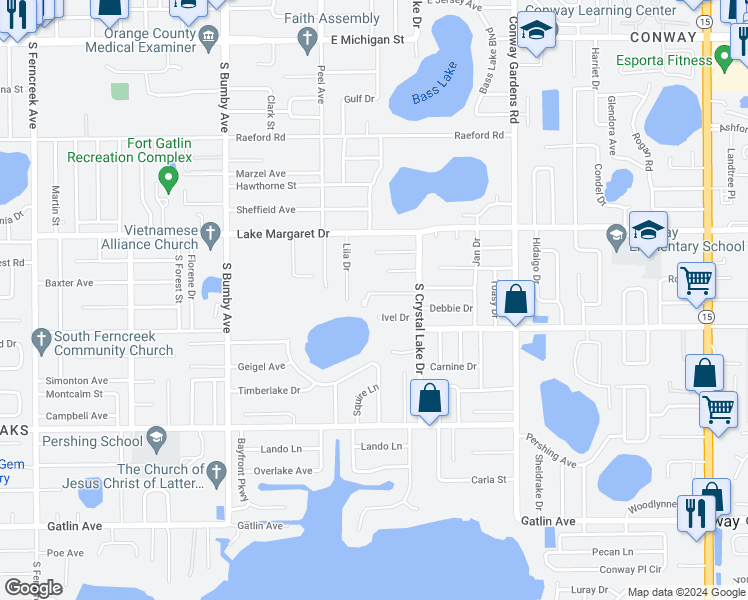 map of restaurants, bars, coffee shops, grocery stores, and more near 3002 Illingworth Avenue in Orlando