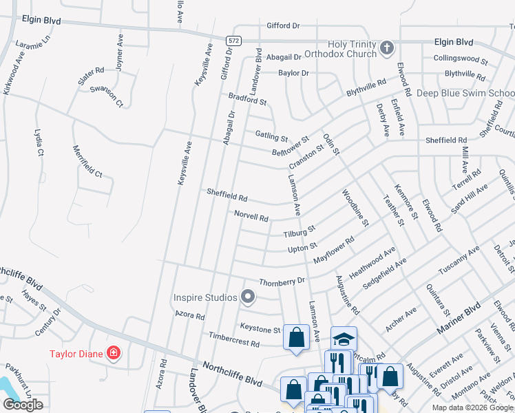 map of restaurants, bars, coffee shops, grocery stores, and more near 10439 Norvell Road in Spring Hill