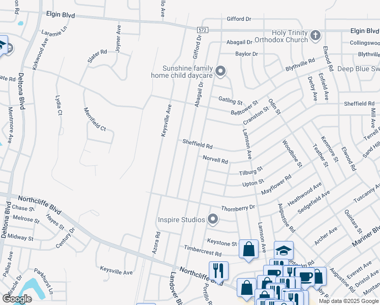 map of restaurants, bars, coffee shops, grocery stores, and more near 5076 Abagail Drive in Spring Hill
