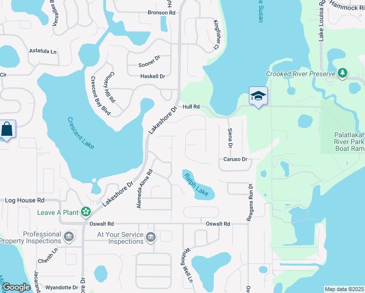 map of restaurants, bars, coffee shops, grocery stores, and more near 10661 Lake Ralph Drive in Clermont