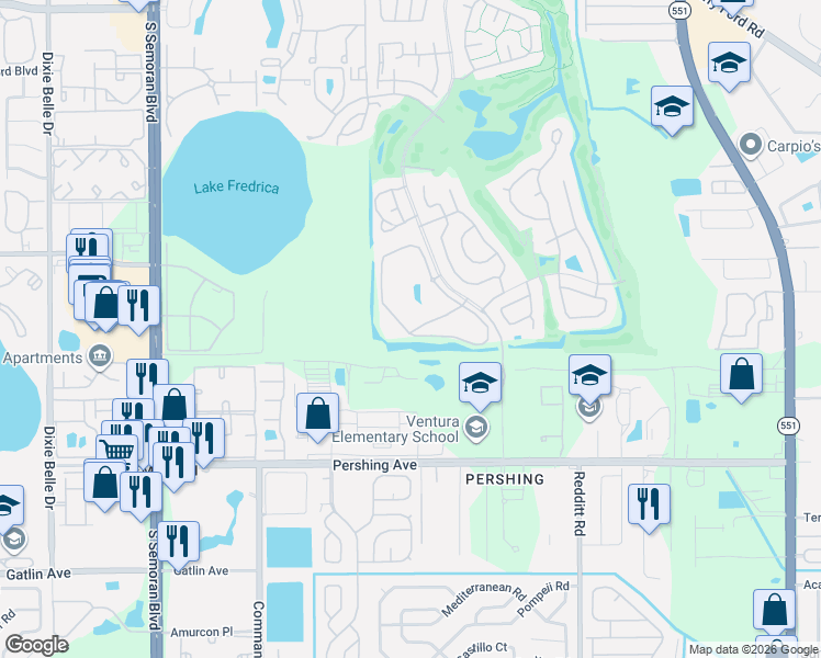 map of restaurants, bars, coffee shops, grocery stores, and more near 3992 Atrium Drive in Orlando