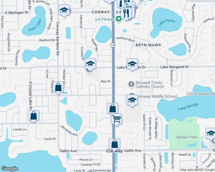 map of restaurants, bars, coffee shops, grocery stores, and more near 4308 Mizell Street in Orlando