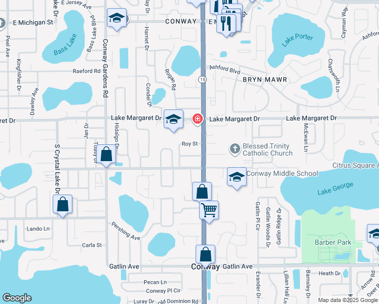 map of restaurants, bars, coffee shops, grocery stores, and more near 4308 Mizell Street in Orlando