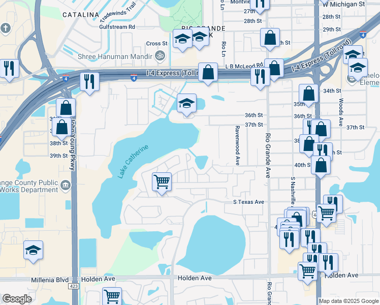 map of restaurants, bars, coffee shops, grocery stores, and more near 3976 Crayrich Circle in Orlando