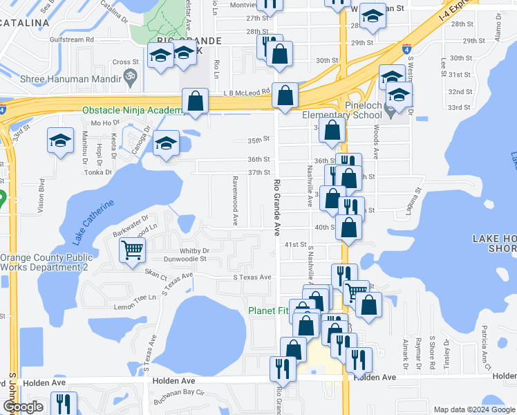 map of restaurants, bars, coffee shops, grocery stores, and more near 3770 Trovati Street in Orlando