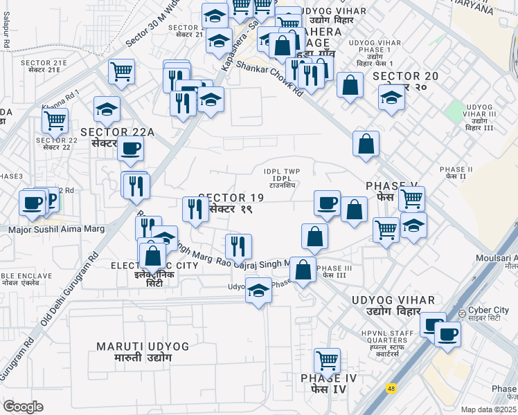 map of restaurants, bars, coffee shops, grocery stores, and more near in Gurgaon