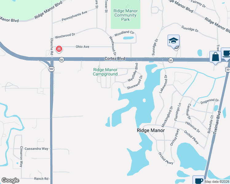 map of restaurants, bars, coffee shops, grocery stores, and more near 5066 Westlake Boulevard in Ridge Manor