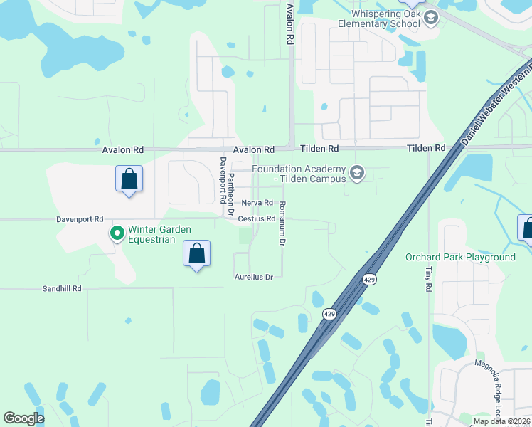 map of restaurants, bars, coffee shops, grocery stores, and more near 2099 Cestius Road in Winter Garden