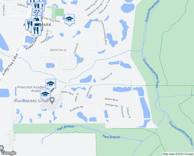 map of restaurants, bars, coffee shops, grocery stores, and more near 14305 Aiken Lane in Orlando