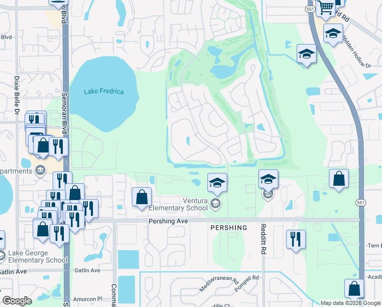 map of restaurants, bars, coffee shops, grocery stores, and more near 3883 Atrium Drive in Orlando