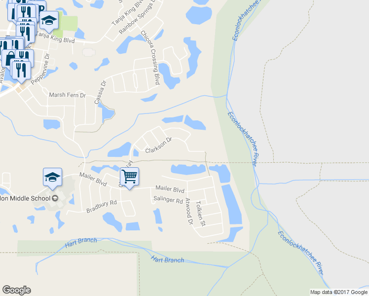 map of restaurants, bars, coffee shops, grocery stores, and more near 14620 Clarkson Drive in Orlando