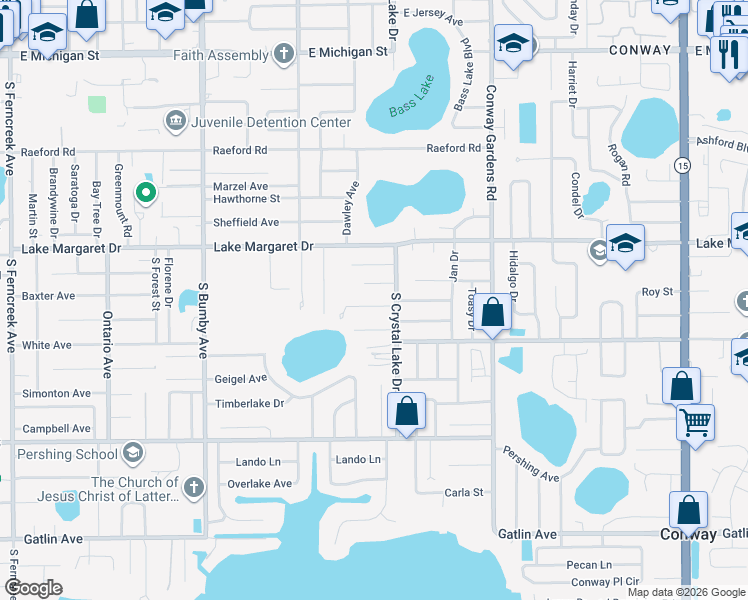 map of restaurants, bars, coffee shops, grocery stores, and more near 3035 Crystal Oak Court in Orlando
